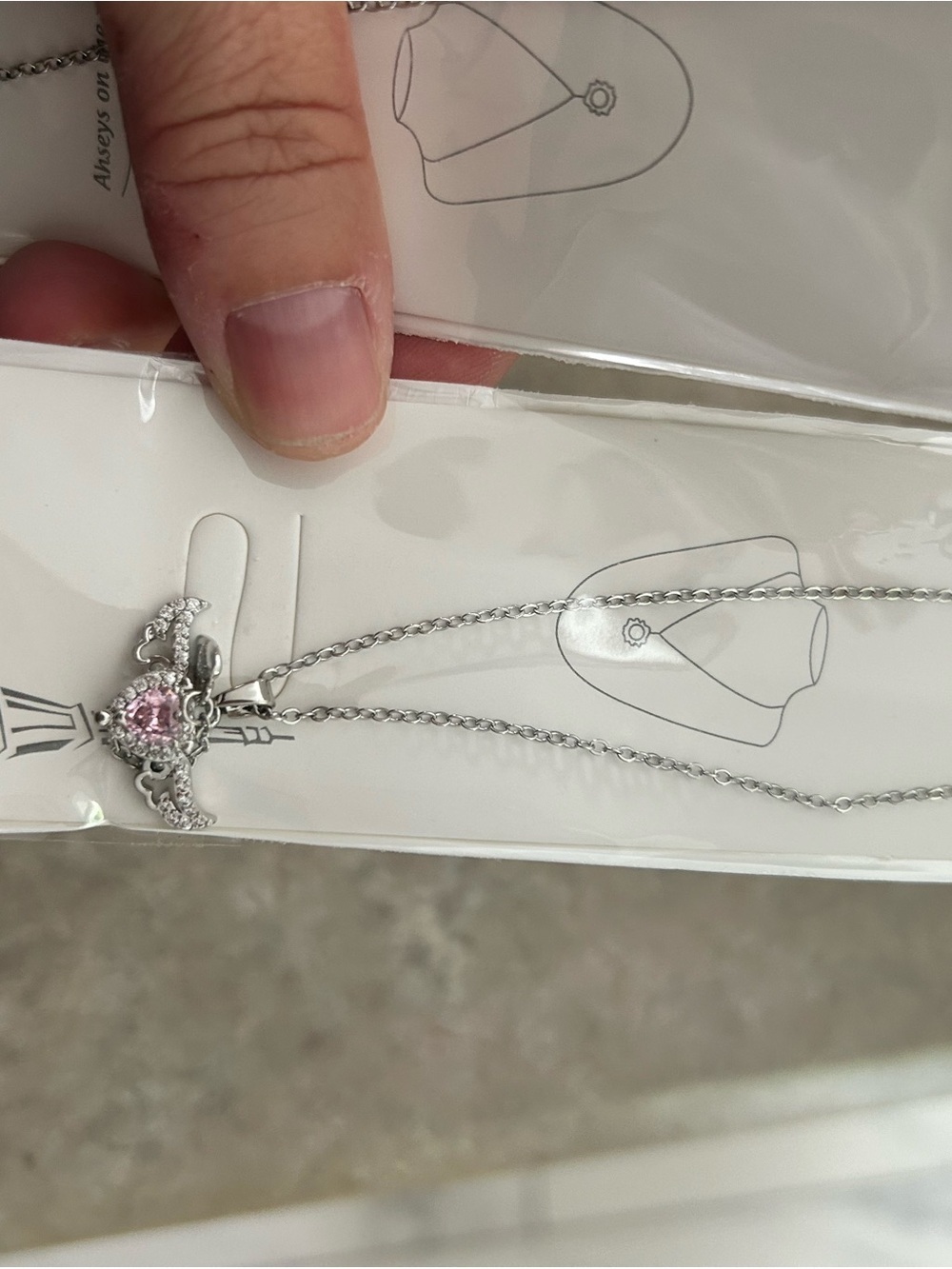 4/&50 Silver Necklace with Pink Heart Gem Pendant - Women Jewelry
